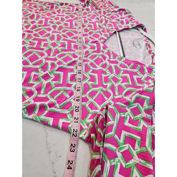 Icikuls Top Sz XL Knit Pink & Green Geometric Print Long Mesh Sleeve SPF 50 - Picture 8 of 9